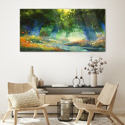 Green forest in the morning light Glass Wall Art