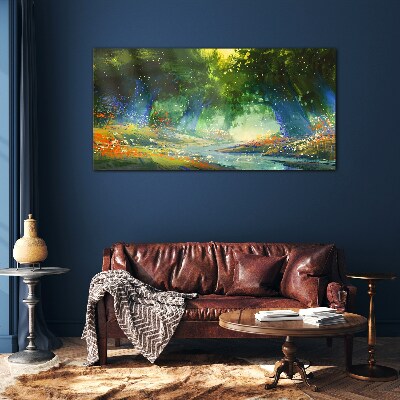 Green forest in the morning light Glass Wall Art