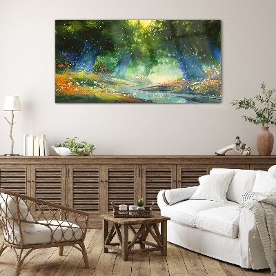 Green forest in the morning light Glass Wall Art