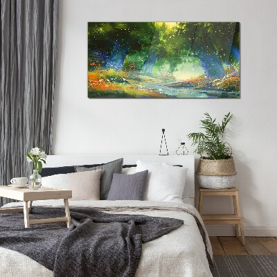 Green forest in the morning light Glass Wall Art