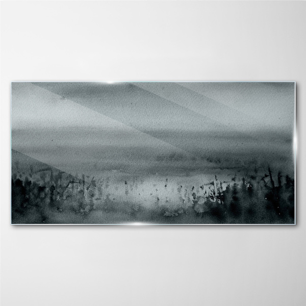 Gray-rocky misty landscape Glass Wall Art
