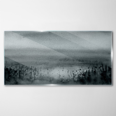 Gray-rocky misty landscape Glass Wall Art