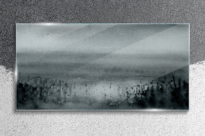 Gray-rocky misty landscape Glass Wall Art