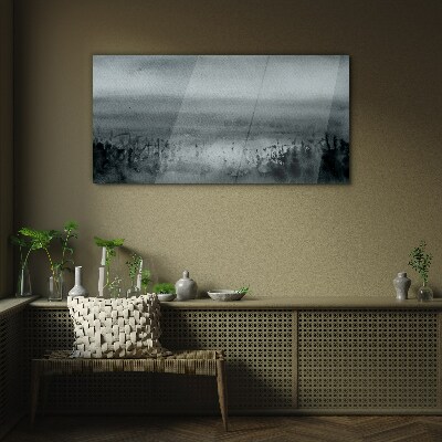Gray-rocky misty landscape Glass Wall Art