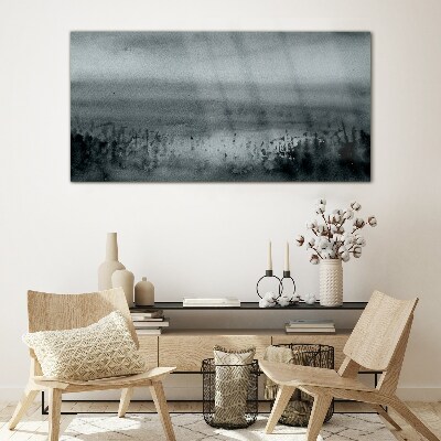 Gray-rocky misty landscape Glass Wall Art