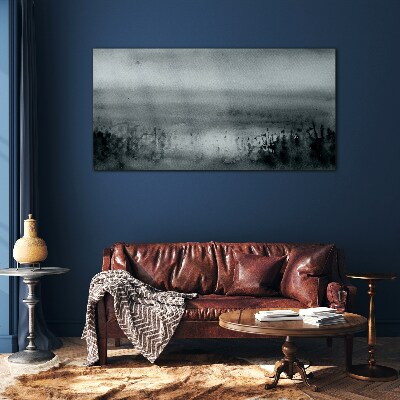 Gray-rocky misty landscape Glass Wall Art