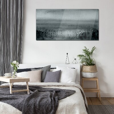 Gray-rocky misty landscape Glass Wall Art