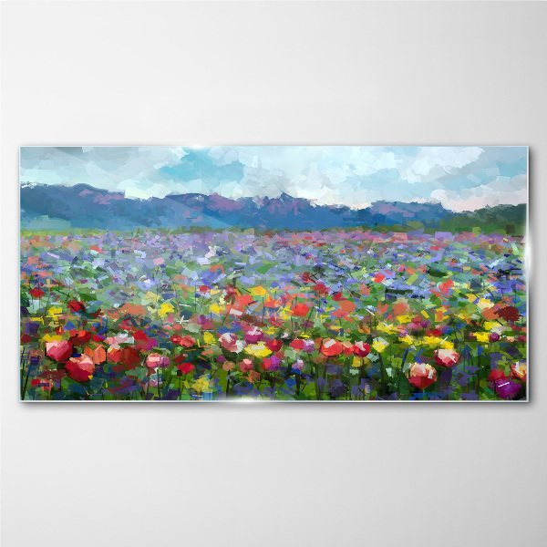 Floral landscape in pastel colors Glass Wall Art