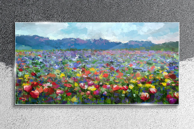 Floral landscape in pastel colors Glass Wall Art