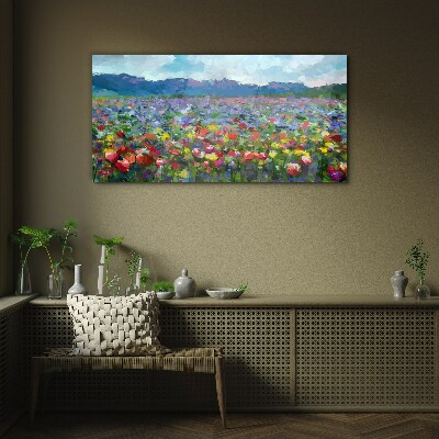 Floral landscape in pastel colors Glass Wall Art