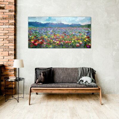 Floral landscape in pastel colors Glass Wall Art