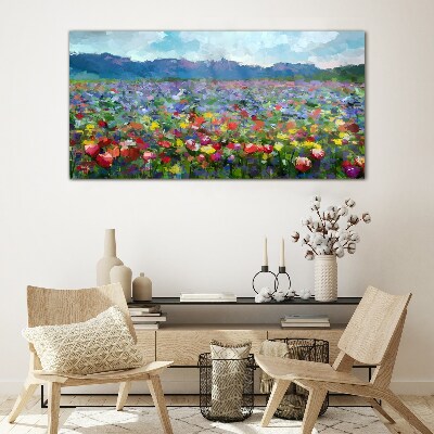 Floral landscape in pastel colors Glass Wall Art