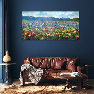 Floral landscape in pastel colors Glass Wall Art