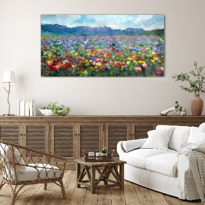 Floral landscape in pastel colors Glass Wall Art