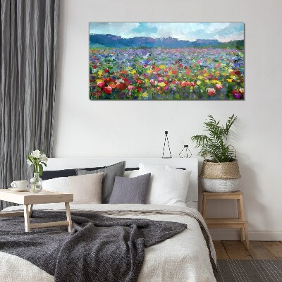 Floral landscape in pastel colors Glass Wall Art