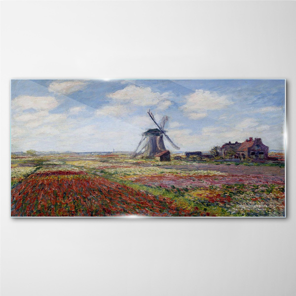 Landscape with a windmill Glass Wall Art