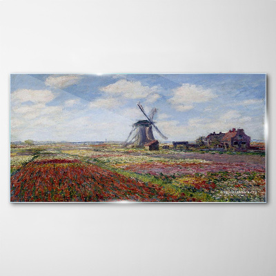 Landscape with a windmill Glass Wall Art