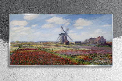 Landscape with a windmill Glass Wall Art