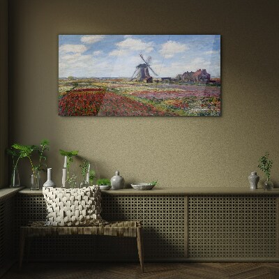 Landscape with a windmill Glass Wall Art