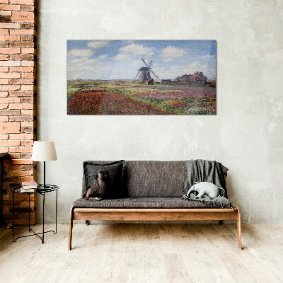 Landscape with a windmill Glass Wall Art