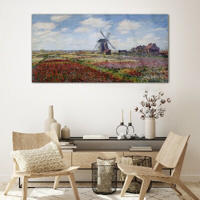 Landscape with a windmill Glass Wall Art