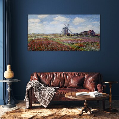 Landscape with a windmill Glass Wall Art