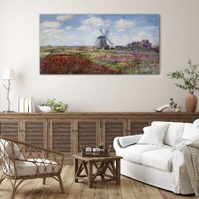 Landscape with a windmill Glass Wall Art