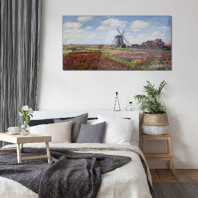 Landscape with a windmill Glass Wall Art