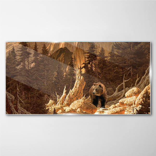 Grizzly in a mountain landscape Glass Wall Art