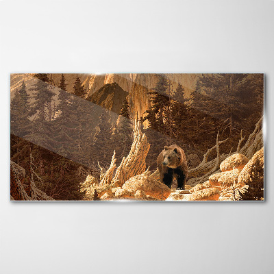 Grizzly in a mountain landscape Glass Wall Art
