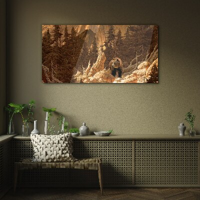 Grizzly in a mountain landscape Glass Wall Art