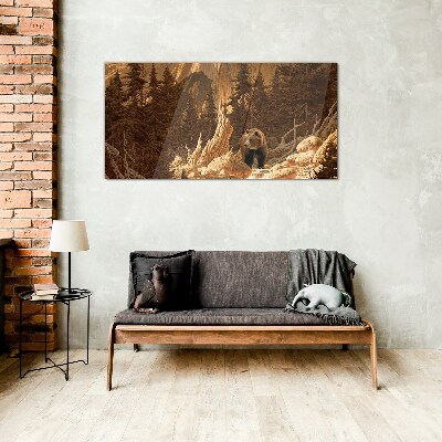Grizzly in a mountain landscape Glass Wall Art