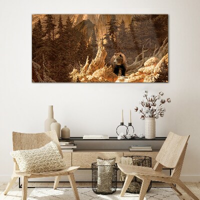 Grizzly in a mountain landscape Glass Wall Art