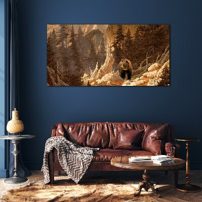 Grizzly in a mountain landscape Glass Wall Art