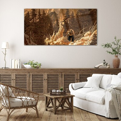 Grizzly in a mountain landscape Glass Wall Art