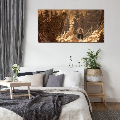 Grizzly in a mountain landscape Glass Wall Art