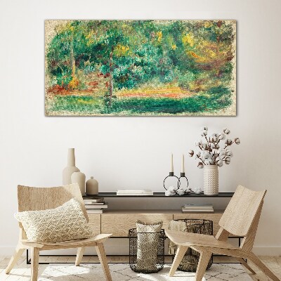 Green landscape in summer light Glass Print
