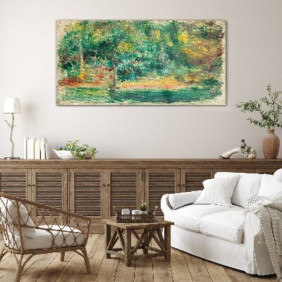 Green landscape in summer light Glass Print