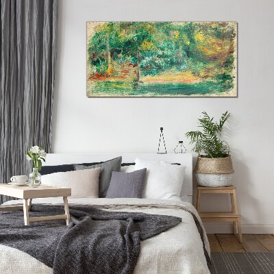 Green landscape in summer light Glass Print