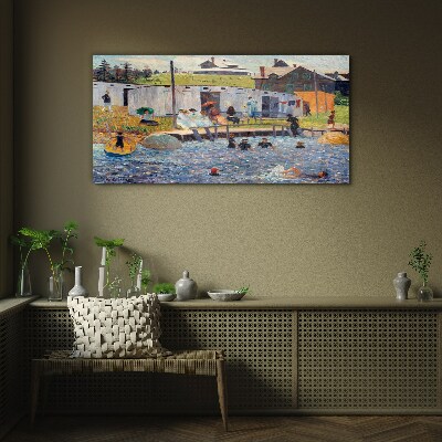 A summer day at the lake Glass Print