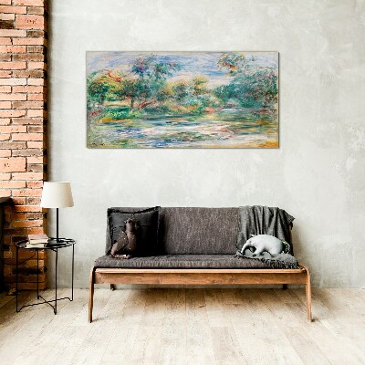 Summer landscapes in pastel colors Glass Wall Art