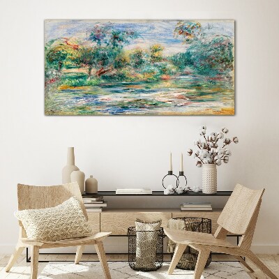 Summer landscapes in pastel colors Glass Wall Art