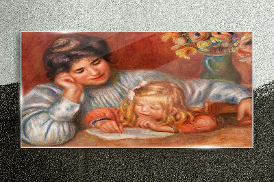 Mother with child at the table Glass Wall Art