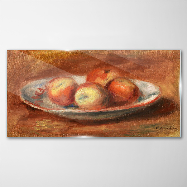 Apples on a plate Glass Wall Art