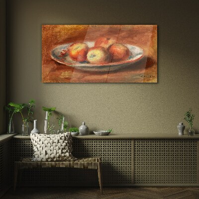 Apples on a plate Glass Wall Art