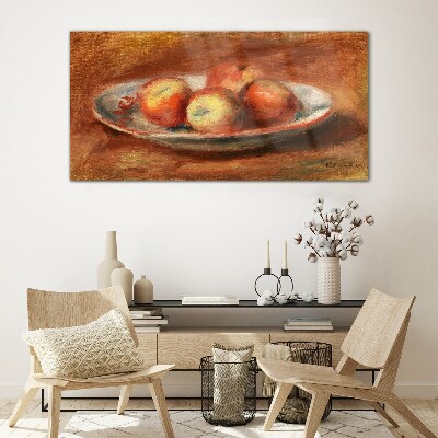 Apples on a plate Glass Wall Art