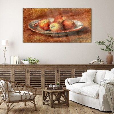 Apples on a plate Glass Wall Art