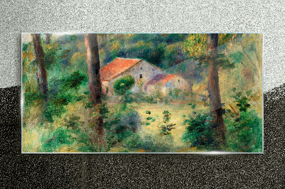 Green landscape with houses Glass Wall Art