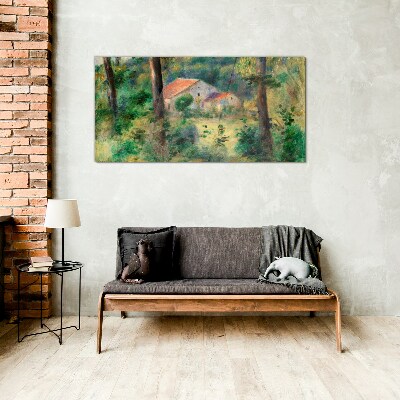 Green landscape with houses Glass Wall Art