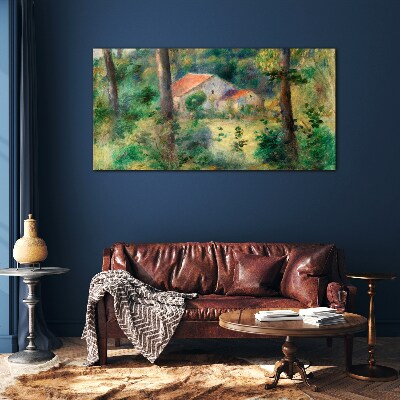 Green landscape with houses Glass Wall Art